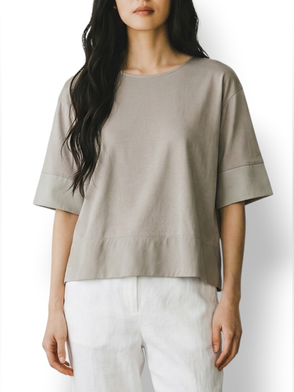 4/$20 BEIGE Minimalist Taupe Dolman Sleeve Top Japanese Capsule Wardrobe Small
